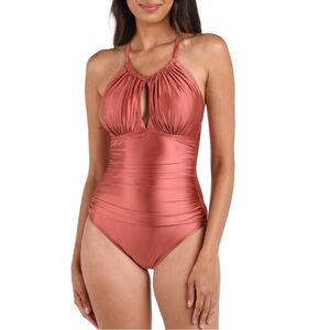 La Blanca Earth Goddess High Neck Keyhole One Piece Swim Suit In Sienna Size 6